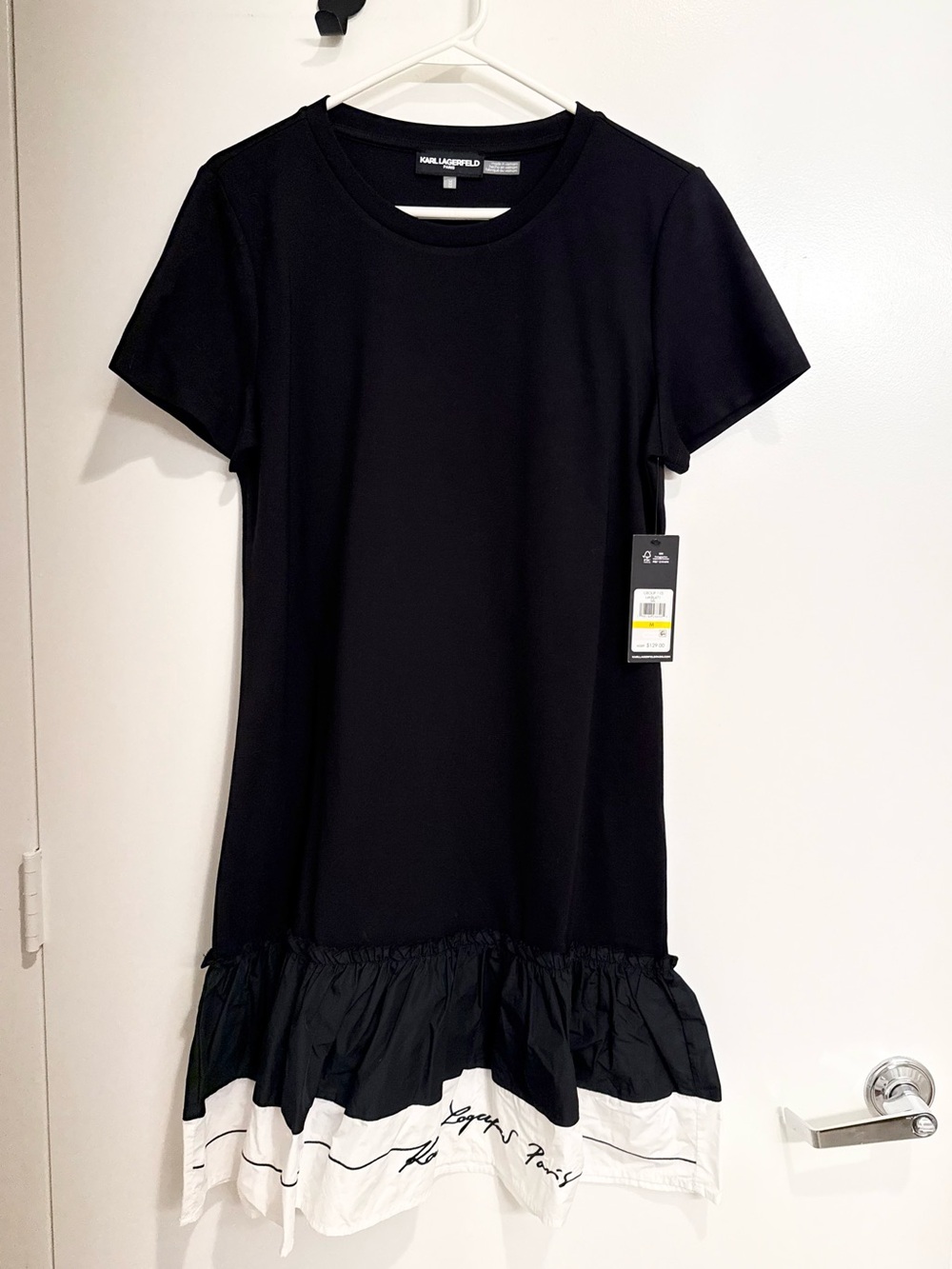 Karl Lagerfeld Paris Black Ruffle Hem T-Shirt Dress, Size M, NWT